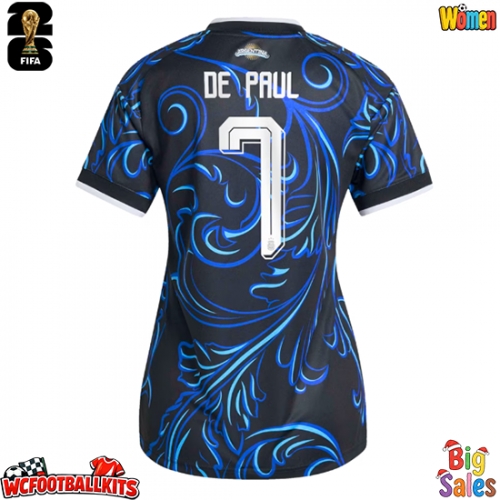 Argentina Rodrigo De Paul #7 Replica Away Stadium Shirt for Women World Cup 2026 Short Sleeve